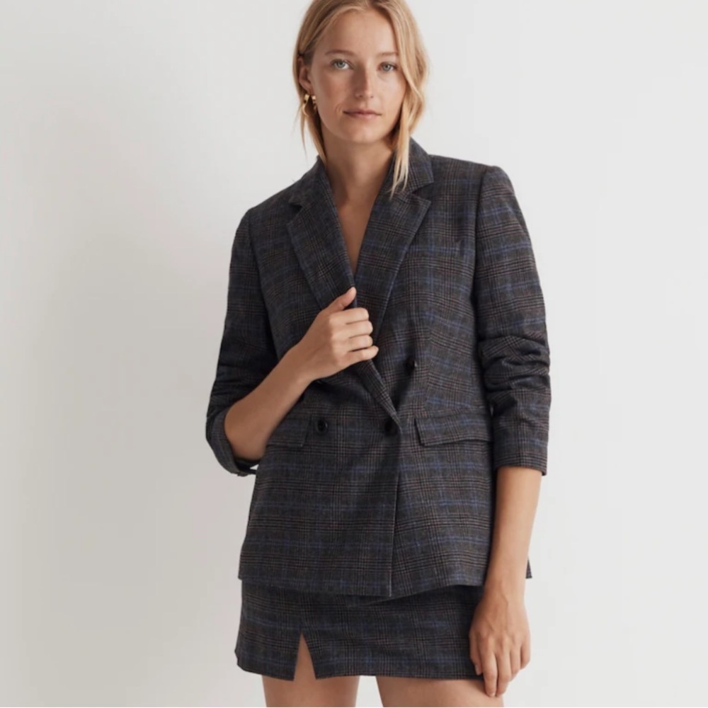 Madewell Rosesale Blazer in Charcoal & Blue Plaid